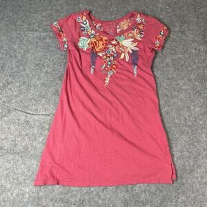 Catie Embroidered Dress Women’s XS Floral V-Neeck Cotton Casual Pink Coral